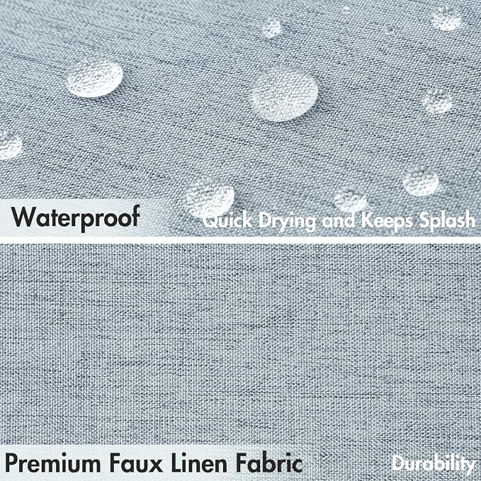 MIULEE Light Blue Scalloped Linen Shower Curtain 72x72 Inches - Image 4