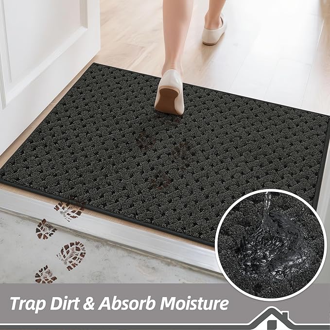 BEQHAUSE Dirt Trapper Door Mat Non-Slip Entryway Rugs Stain Resistant Absorbent Dog Doormats Woven-Look Washable Welcome Floor Doormat For Front Back Door, Muddy Wet Shoes & Paws, 36" x 60", Dark Grey