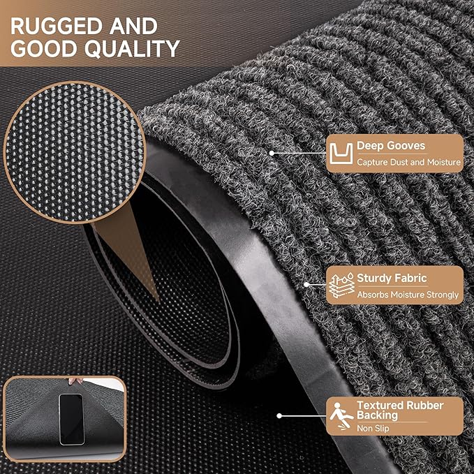 Durable Front Door Mat, Heavy Duty Indoor Outdoor Doormat, 72" x 48" Low Profile Outdoor Mats for Home Entrance, Stain and Fade Resistant Shoe Scraper Mat, Ideal for High Traffic Area