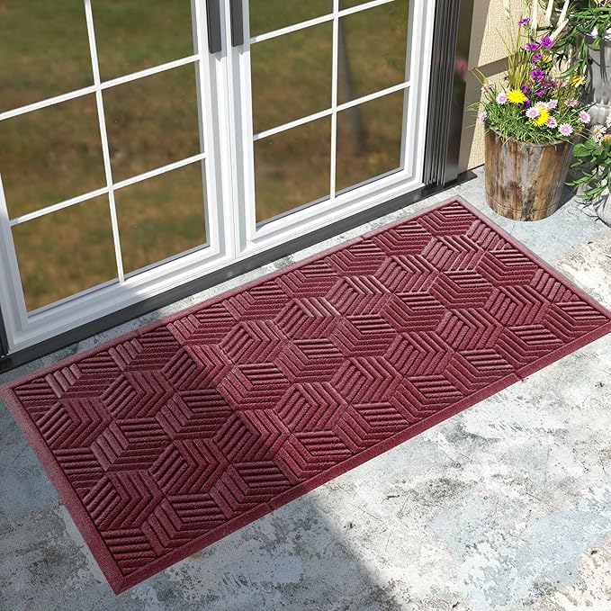 Yimobra Large Door Mat 47x24, All-Season Waterproof Outdoor Mats for Front Door Entrance with Drainage Holes, Heavy Duty Non-Slip Doormat for Garage Patio Entryway Indoor, Red
