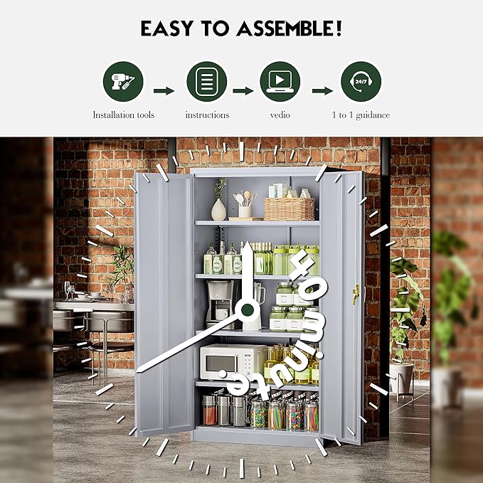 Greenvelly Metal Storage Cabinet, 72" Lockable Metal Garage Storage Cabinet with Doors and 4 Adjustable Shelves, Locking Steel Cabinet for Home Office, Garage, Shop, School (Dark Grey 36" W x 18" D)