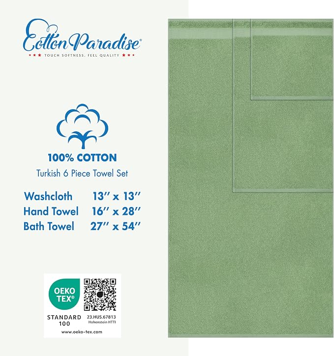 Cotton Paradise Towel Set of 6, 2 Bath Towels, 2 Hand Towels and 2 Washcloths - Image 4