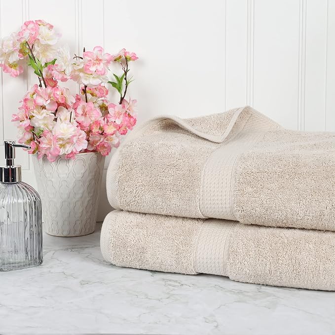 SUPERIOR Egyptian Cotton Pile Heavyweight Bath Sheet, 2 Piece Set, Stone | - Image 3