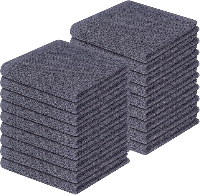 Homaxy 100% Cotton Waffle Weave Kitchen Dish Cloths 18-Pack, Dark Grey | 12 x by Homaxy