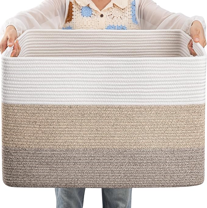 OIAHOMY Blanket Basket Laundry Basket Dog Toy Basket 108L Gradient Brown by MasterofSpaceOptimization