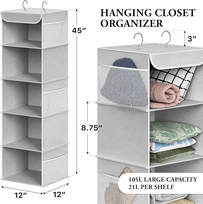 Simple Houseware 5 Shelf Hanging Closet Organizer, Top Support Metal Frame - Image 2