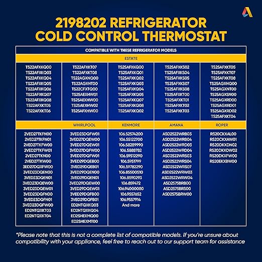 【Upgraded 2026】 2198202 Refrigerator Cold Control Thermostat Replacement - Compatible with Whirlpool & Kenmore Refrigerators - Replaces 2161284 2198201 PS11739232 AP6006166 WP2198202 161284 1110552