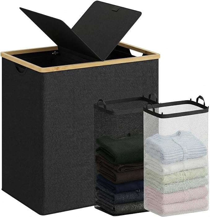 efluky Laundry Hamper with Lid, Double Laundry Basket with 2 Removable Bags by efluky