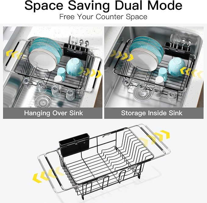 JASIWAY Black Dish Drying Rack in Sink, Dish Drainer - Image 2