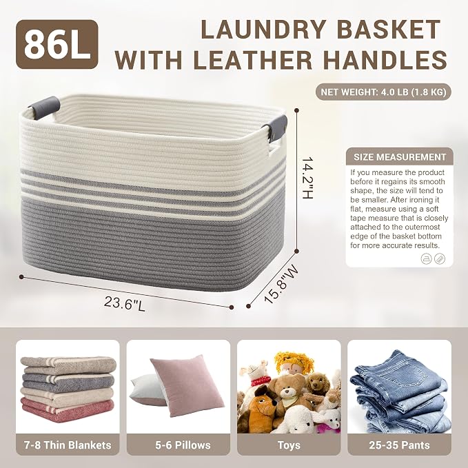 86L Large Woven Laundry Basket Hamper - Image 2