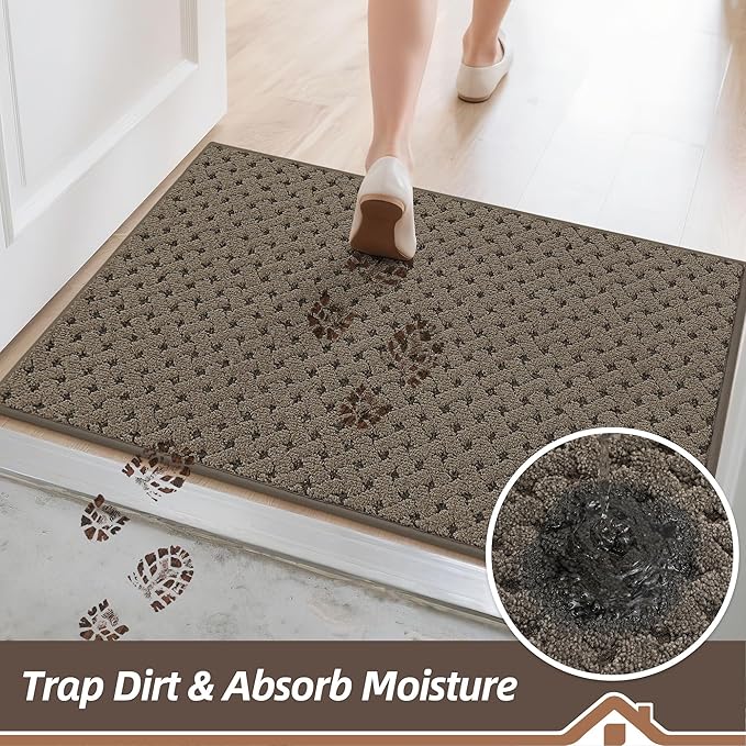 BEQHAUSE Dirt Trapper Door Mat Non-Slip Entryway Rugs Stain Resistant Absorbent Dog Doormats Woven-Look Washable Welcome Floor Doormat for Front Back Door, Muddy Wet Shoes & Paws, 36" x 60", Brown