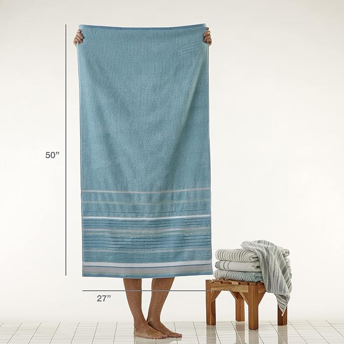 SKL Home Seabrook Stripe Bath Towel Set-4pc, Premium 100% Cotton, Teal | 550 - Image 5