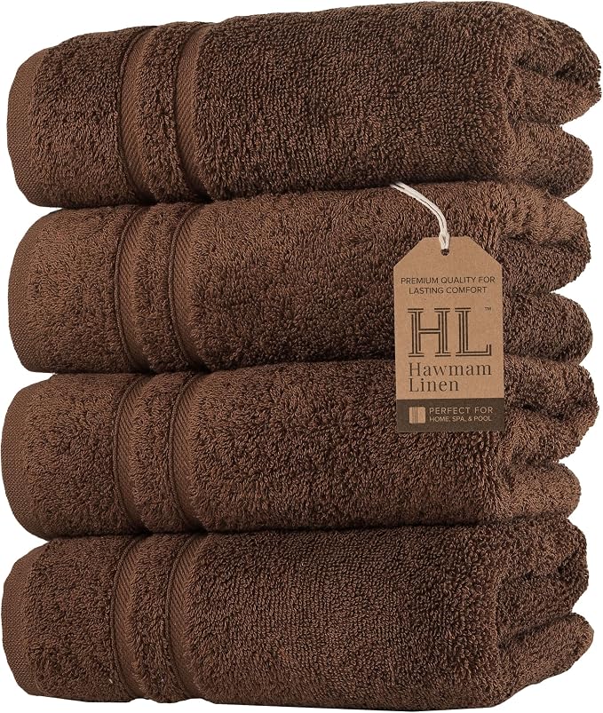 Hawmam Linen Brown Hand Towels 4 Pack Turkish Cotton Premium Quality Soft and by HawmamLinen