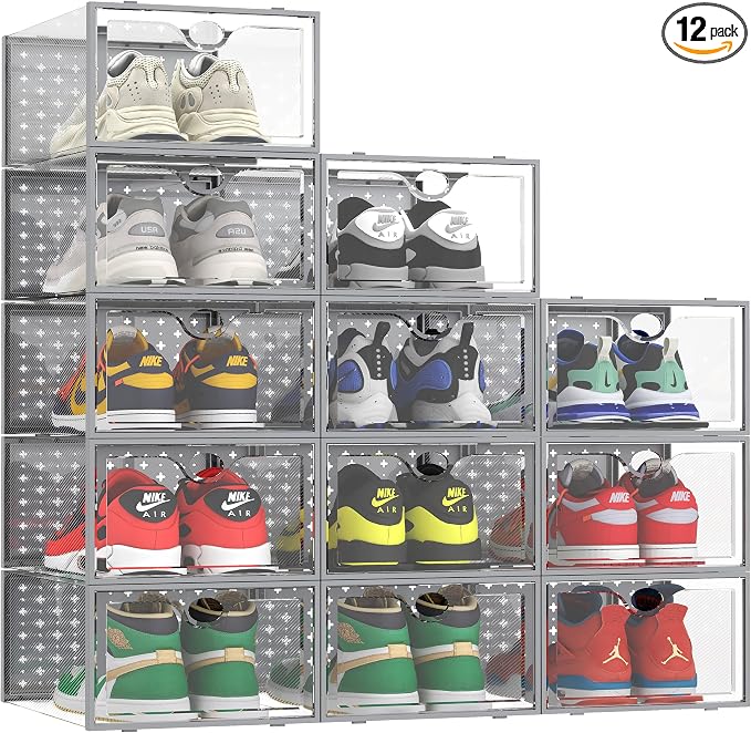 Pinkpum XXL 12 Pack Shoe Storage Box Clear Plastic Stackable Shoe Organizer by Pinkpum