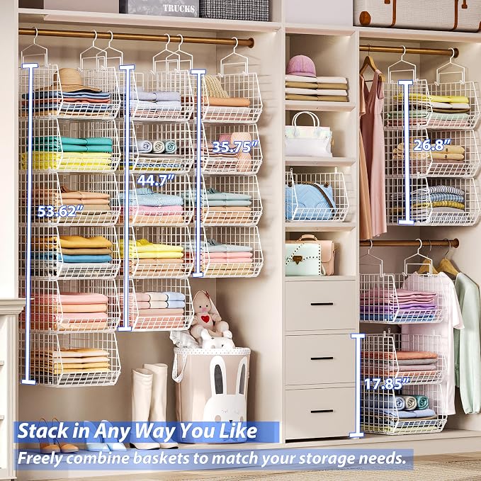 6 Tier Extended Depth Hanging Closet Organizer, Closet Storage Hanging Shelves - Image 6