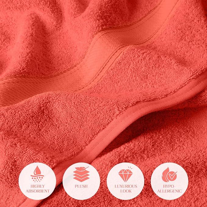 SUPERIOR Egyptian Cotton Ultra Plush & Absorbent, 12 Piece Set, Coral | - Image 5