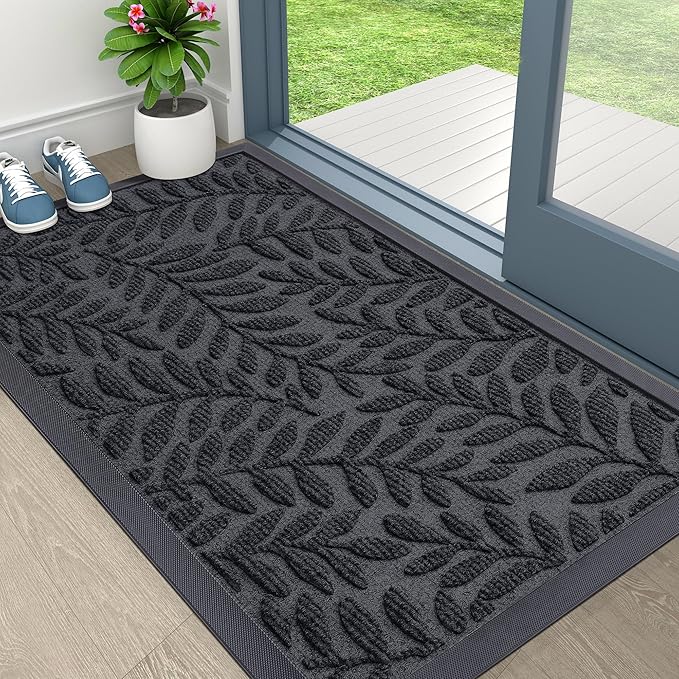 OLANLY Door Mat Indoor Outdoor Entrance, 36x24, Waterproof All-Weather All-Season Doormat, Sturdy Natural Rubber, Stain and Fade Resistant, Low Profile, Easy Clean Patio Entryway Mat, Medium Grey