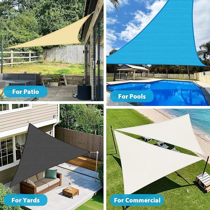 Amagenix Sun Shade Sail 5'X5'X7' Curved Edge Outdoor Shade Canopy Beige Breathable 95% UV Block Shade Cloth for Patio Garden Backyard (We Make Custom Size)