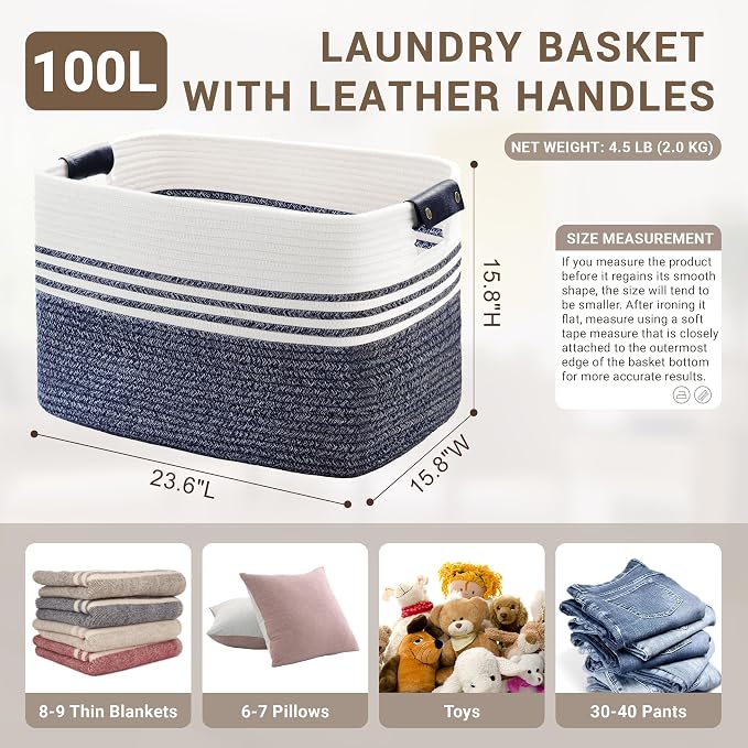 100L Woven Laundry Basket Hamper - Image 2