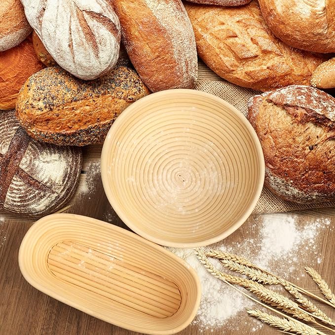 Banneton Bread Proofing Baskets Set of 2, 11" Round & 12" Oval Sourdough Proofing Baskets with Sourdough Bread Baking Supplies, Bread Making Kit
