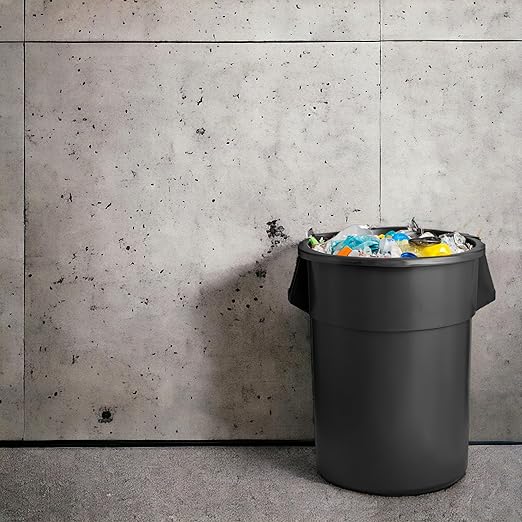 PRO&Family Commercial Round Trash Can, Ingredient Bin, Heavy-Duty Plastic, Anti-Static, Kitchen, Office, Outdoor Use (Black, 55 Gallon)