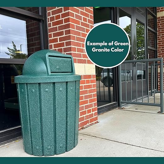 Campus Collection 55 Gallon Round Heavy-Duty Plastic Commercial Outdoor or Indor Trash Can with Push Open Dome Lid and Internal Liner | Great for Schools and Businesses - Green Granite