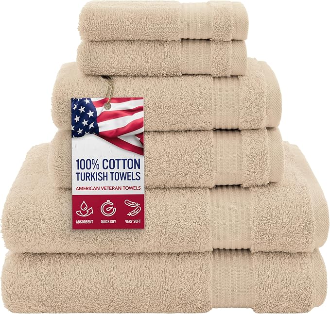 American Veteran 6 Piece Luxury Towel Set, 100% Cotton Turkish Towels by AmericanVeteranTowel