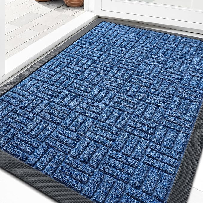OLANLY Front Door Mat Outside Entrance 29.5x17, Absorbent, Heavy Duty Sturdy Natural Rubber Doormat Indoor Outdoor, Non-Slip, Stain and Fade Resistant, Low Profile Floor Mat for Entryway, Ocean Blue