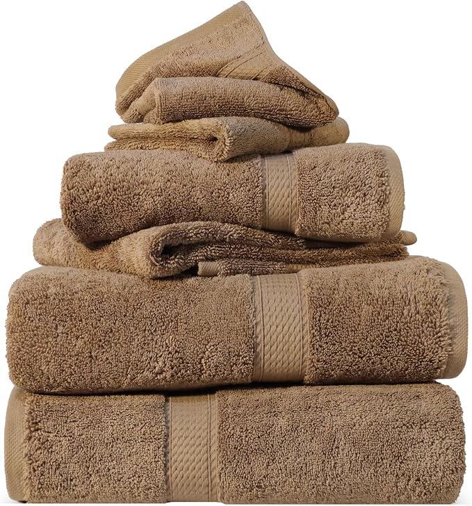 SUPERIOR Egyptian Cotton Ultra Plush & Absorbent, 6 Piece Set, Latte | Quick Dry by SUPERIOR