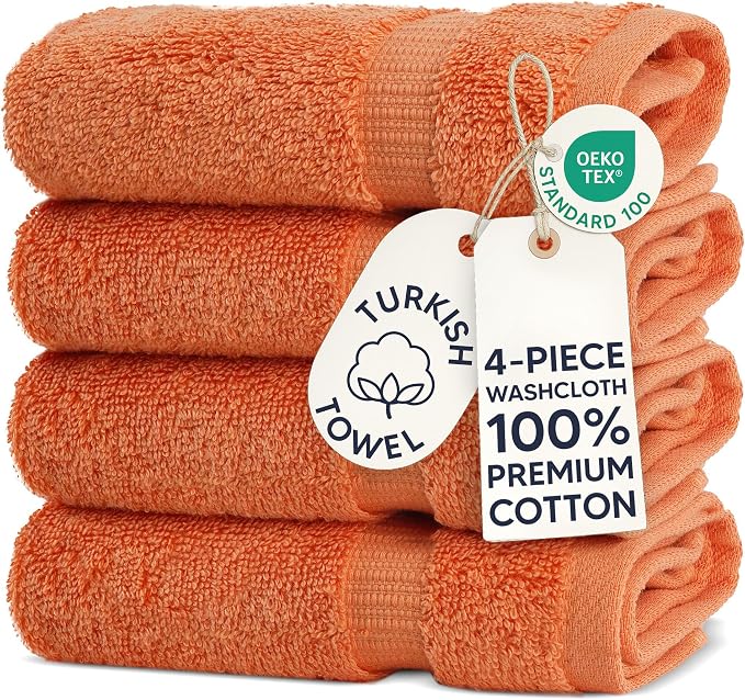 Chakir Turkish Linens 100% Cotton 4-Pack Washcloths 13x13, Coral | Premium by ChakirTurkishLinens
