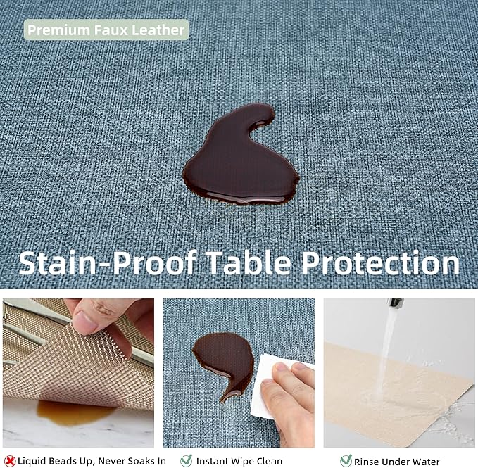 Heat Resistant Placemats Set of 6, 17x12in Waterproof Wipeable Faux Leather Non Slip Table Mats, Easy to Clean, Stain Resistant, for Kitchen Dining Room– Charcoal Blue