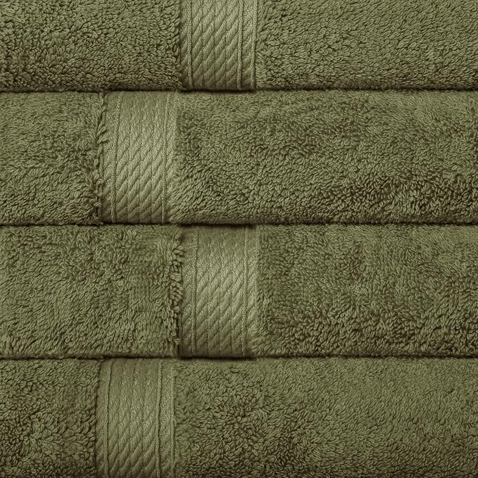 Superior Egyptian Cotton Plush Absorbent, Hand Towel Set of 4, Forest Green | - Image 4