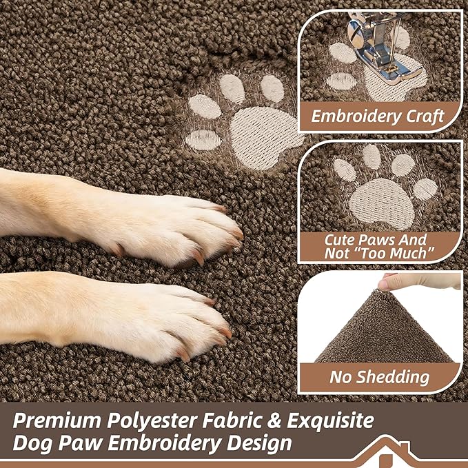 BEQHAUSE Dog Door Mat for Muddy Paws 20"x32" Dirt Trapper Absorbent Doormat Non Slip Entryway Rugs Washable Stain Resistant Welcome Floor Mat Soft Low-Profile for Front Back Door, Brown