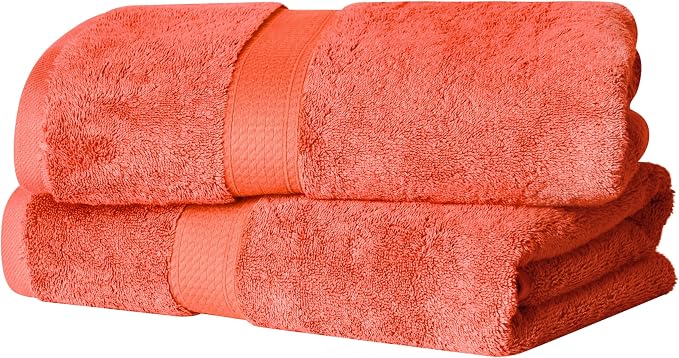 Superior Egyptian Cotton Plush & Absorbent, Bath Towel Set of 2, Coral | Quick - Image 2