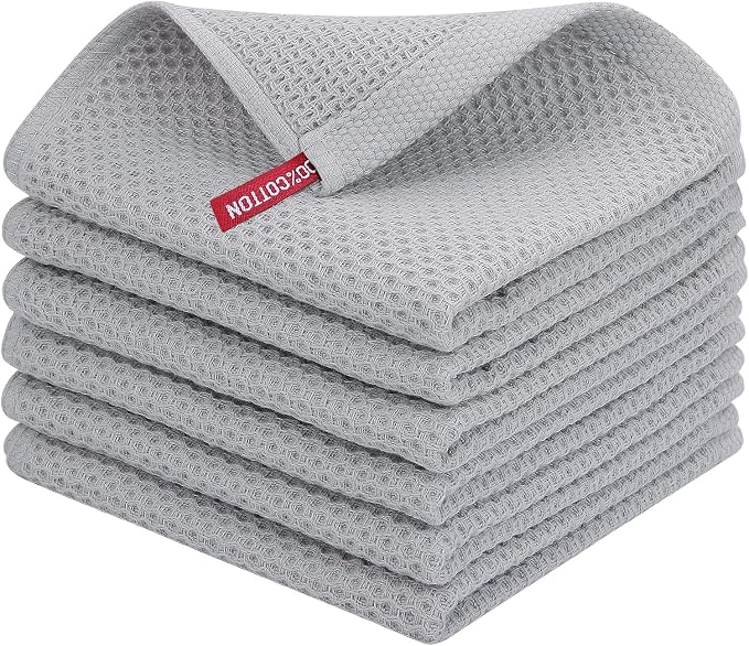 Homaxy 100% Cotton Waffle Weave Kitchen Dish Cloths 6-Pack, Light Gray | 12 x by Homaxy