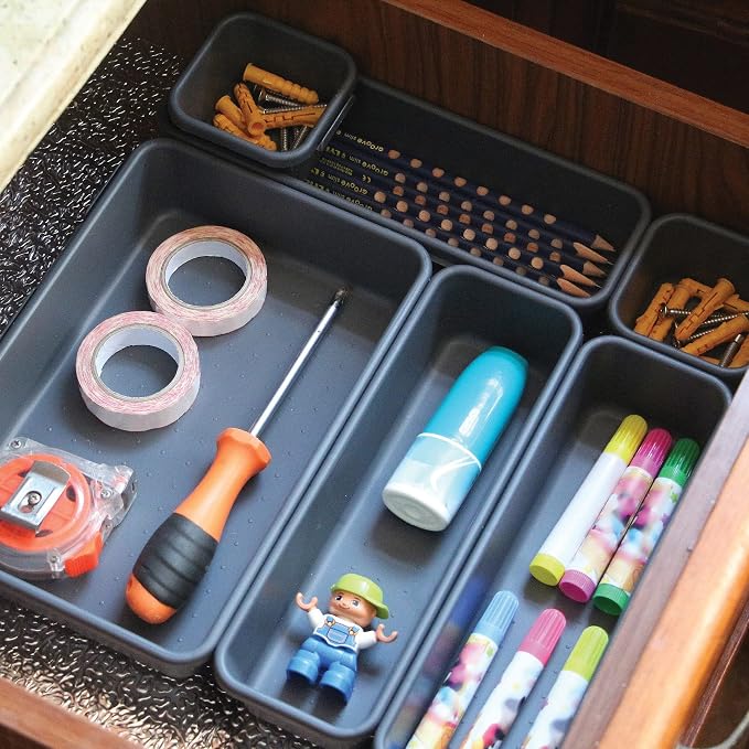 Set of 22 Interlocking Desk Drawer Organizer Tray Dividers Plastic Shallow - Image 7