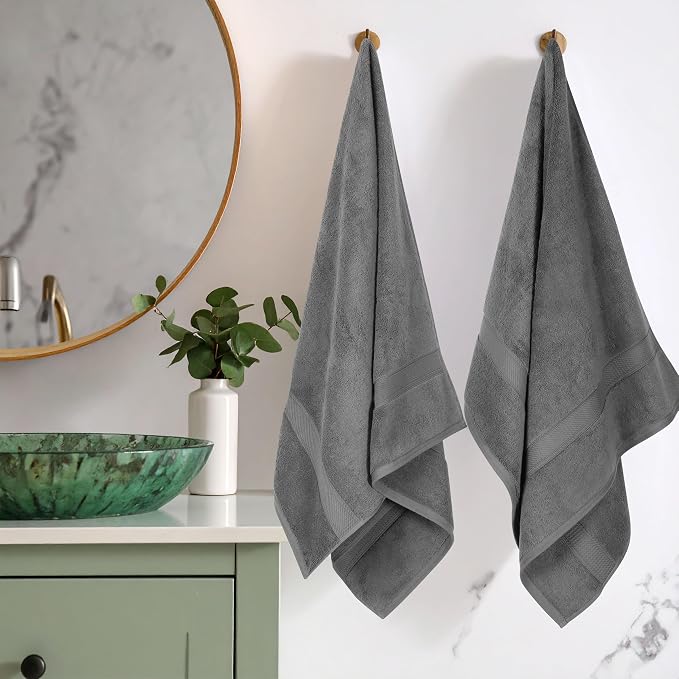 SUPERIOR Egyptian Cotton Plush & Absorbent, Bath Towel Set of 2, Charcoal | - Image 2