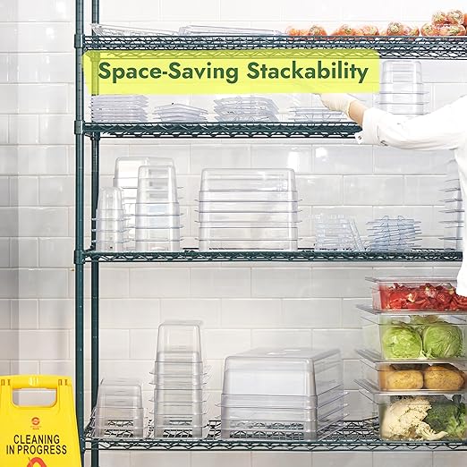 CURTA 4-Pack Full Size 4" Deep NSF Polycarbonate Food Pans with Handled Lids & Drain Trays | Dishwasher & Freezer Safe Clear Container for Prep Tables, Buffet, Salad Bar, Commercial Kitchen