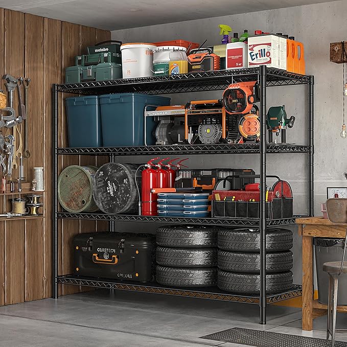 REIBII 75.6" H Storage Shelves Metal Shelving Unit with Wheels 55''W Garage Shelving Heavy Duty Wire Shelves for Storage Rack Adjustable Pantry Shelf Commercial Industrial Shelving,55.5''W X 24" D