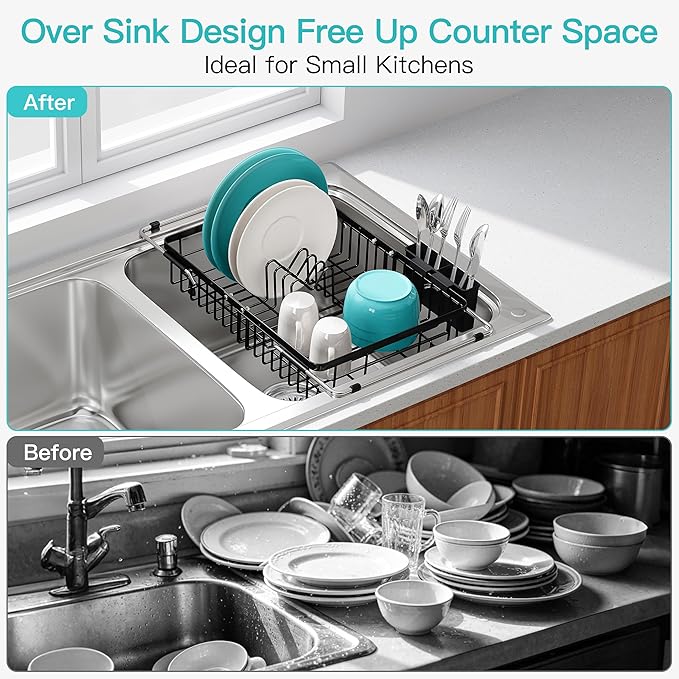 JASIWAY Black Dish Drying Rack Over the Sink - Image 2