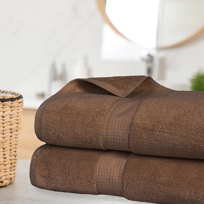 SUPERIOR Egyptian Cotton Pile Plush Bath Sheet, 2 Piece Set, Chocolate | Highly - Image 2