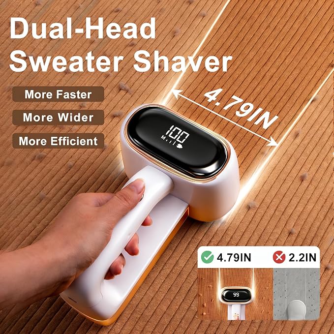 Fabric Shaver, Dual Head Lint Remover, LCD & 6-Blade, Rechargeable - Image 6