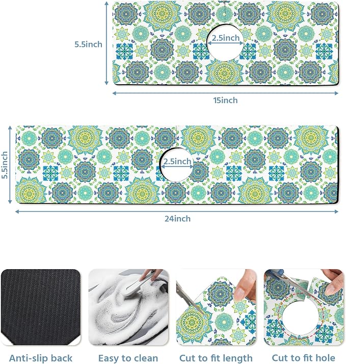 Patterned Sink Faucet Mat Kitchen Splash Guard Super Absorbent Drying Mat - Image 3