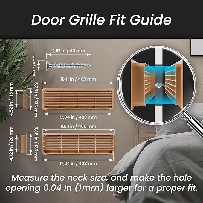 Repa Market 18" x 5" Inch (Outer Size) Oak Tree Plastic Louvered Door Vents for Interior Doors – 2 Sided Two Way Door Air Return and Intake Cover – Door Air Vent Grille Rectangular Door Vent