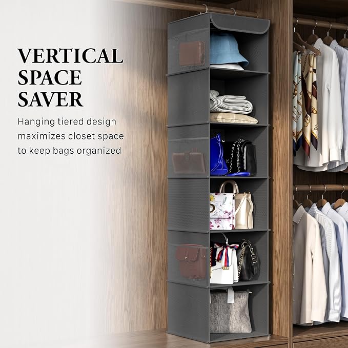 Simple Houseware 6 Shelf Hanging Closet Organizer, Dark Gray | 360° Rotating - Image 7