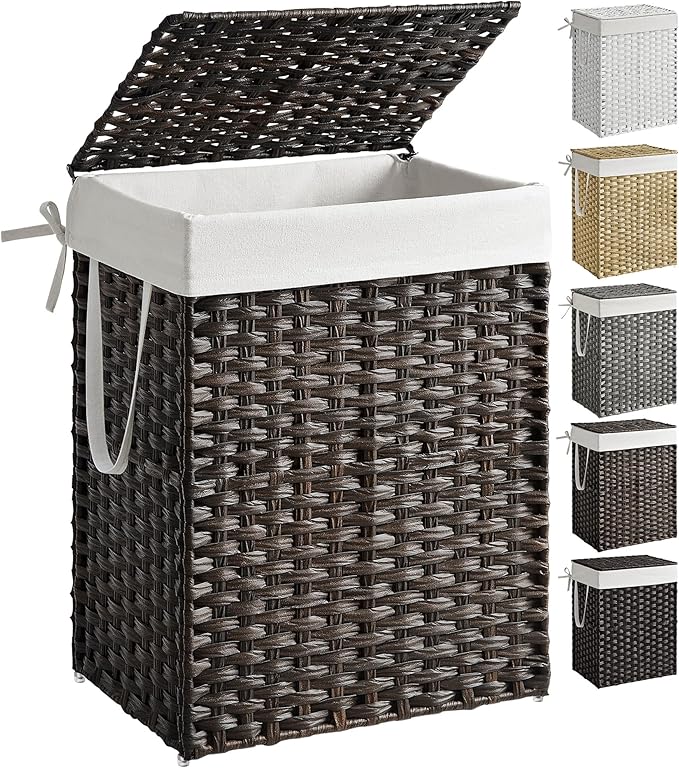 SONGMICS Laundry Hamper with Lid, 23.8 Gallon Synthetic Rattan Clothes Laundry by Unknown
