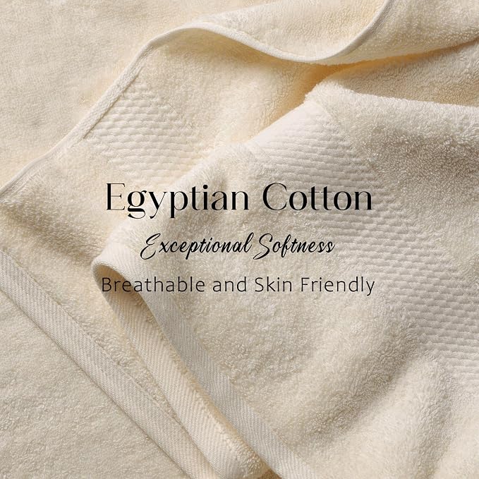 SUPERIOR Egyptian Cotton Ultra Plush & Absorbent, 3 Piece Set, Cream | Quick Dry - Image 4