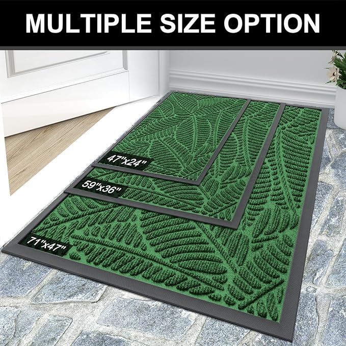 Colorxy Waterproof Doormat, Sturdy Natural Rubber Front Indoor Mat, Non Slip Low Profile Indoor Outdoor Door Mats, Stain and Fade Resistant Floor Mat, Easy Clean Patio Entrance Mat, 71''x47'', Green