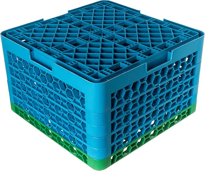 CFS RG36-5C413 OptiClean 36 Compartment Glass Rack with 5 Extenders, 11.9", Polypropylene, green/CFS Blue