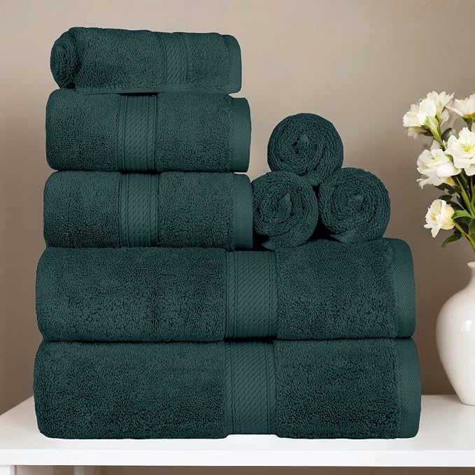 SUPERIOR Egyptian Cotton Ultra Plush & Absorbent, 8 Piece Set, Teal | Quick Dry - Image 2